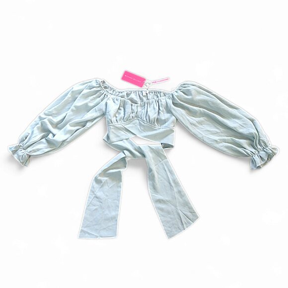 Size 6 NWT Beginning Boutique Ground Theory Top Balloon Sleeves Sage Green - Picture 1 of 5